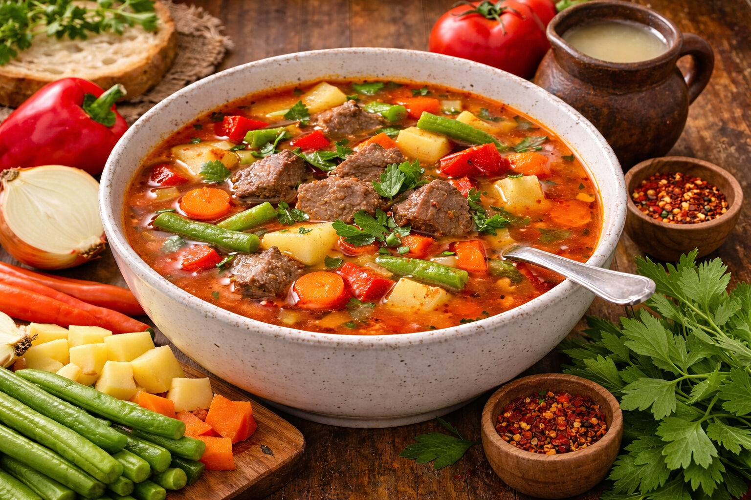Ciorbă de văcuță ca la restaurant servită cu leuștean proaspăt la Bella Luna București