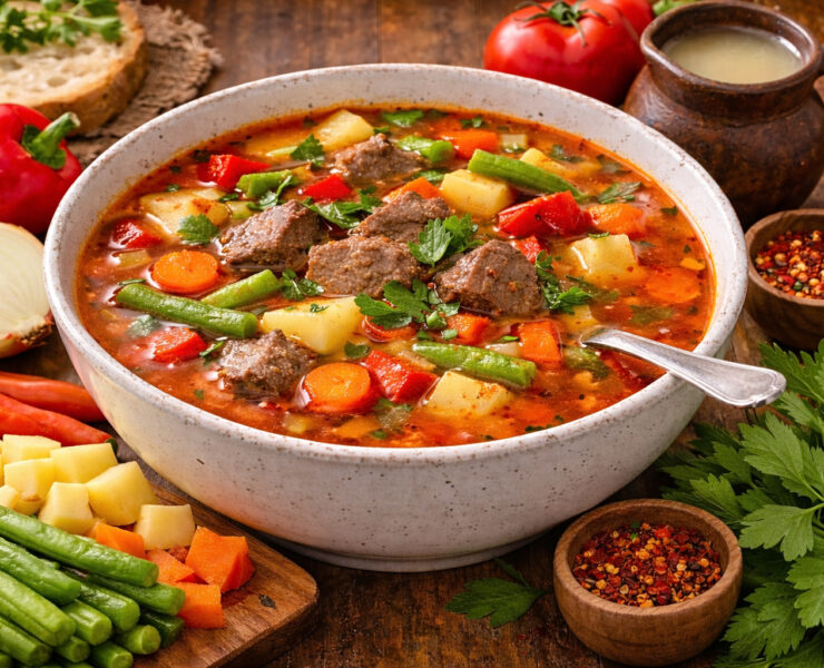 Ciorbă de văcuță ca la restaurant servită cu leuștean proaspăt la Bella Luna București