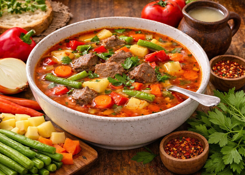 Ciorbă de văcuță ca la restaurant servită cu leuștean proaspăt la Bella Luna București